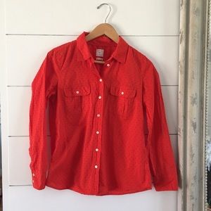 Gap Fitted Boyfriend Red Orange Button-up Blouse